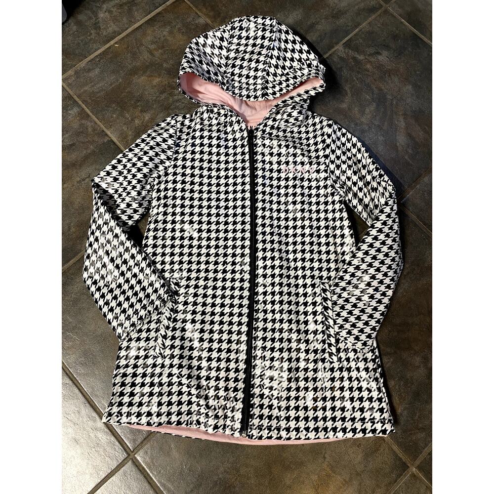 DKNY GIRLS HOUNDSTOOTH PATTERN RAINCOAT SIZE 5
